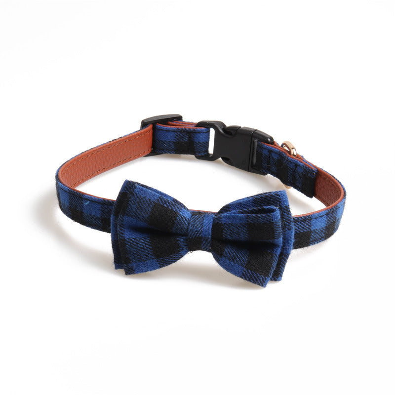 British Plaid Pet Collar PU Cloth Adjustable Sizes Small Medium Large