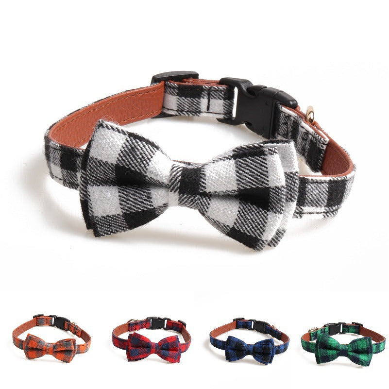 British Plaid Pet Collar PU Cloth Adjustable Sizes Small Medium Large