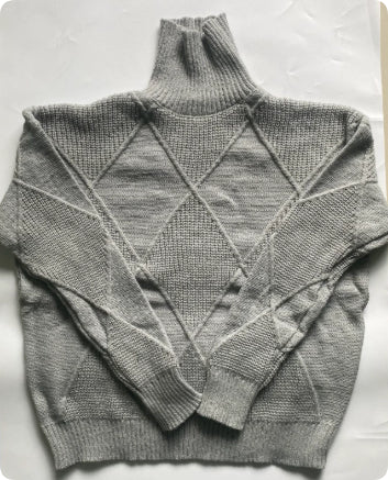 Women's Turtleneck Three-dimensional Rhombus Sweater