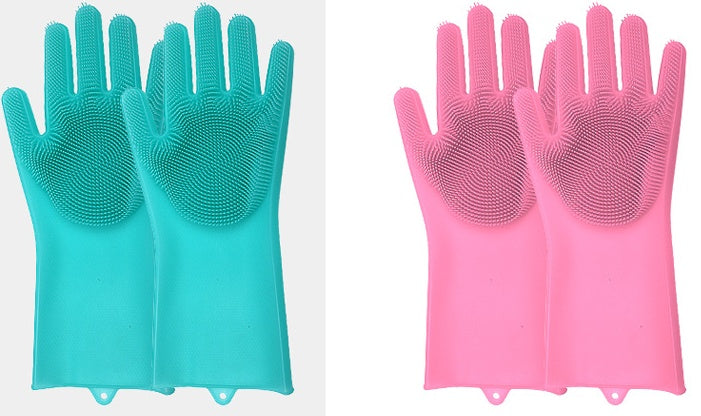 Silicone Heat Resistant Cleaning Gloves With Integrated Scrubbing