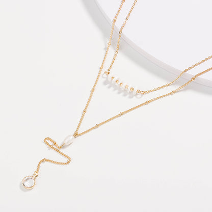 European and American personality jewelry, shell piece clavicle chain, natural pearl, gold edging crystal multi-layer necklace