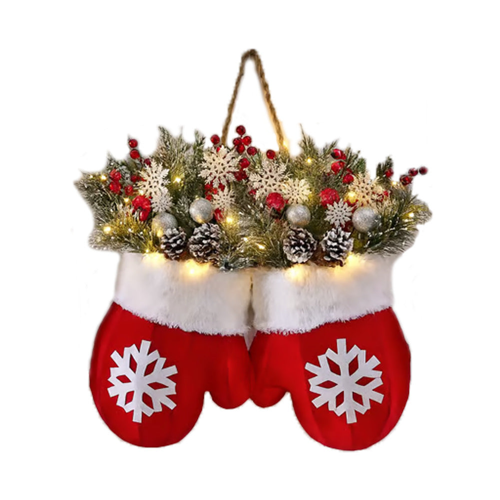 Glove Shaped Christmas Wreath With Lights Simulated Flower Garland Door Sign