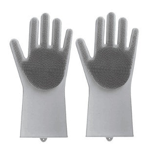Silicone Heat Resistant Cleaning Gloves With Integrated Scrubbing