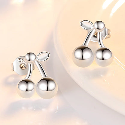 S925 Silver Diamond Cherry Stud Earrings Korean Style For Women