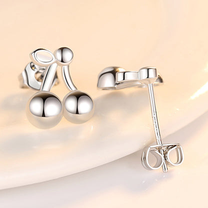 S925 Silver Diamond Cherry Stud Earrings Korean Style For Women