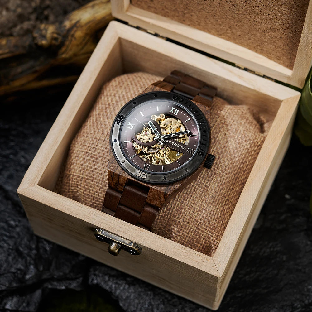 Bobo Bird Mechanical Wooden Wristwatch For Men Luxury Gift