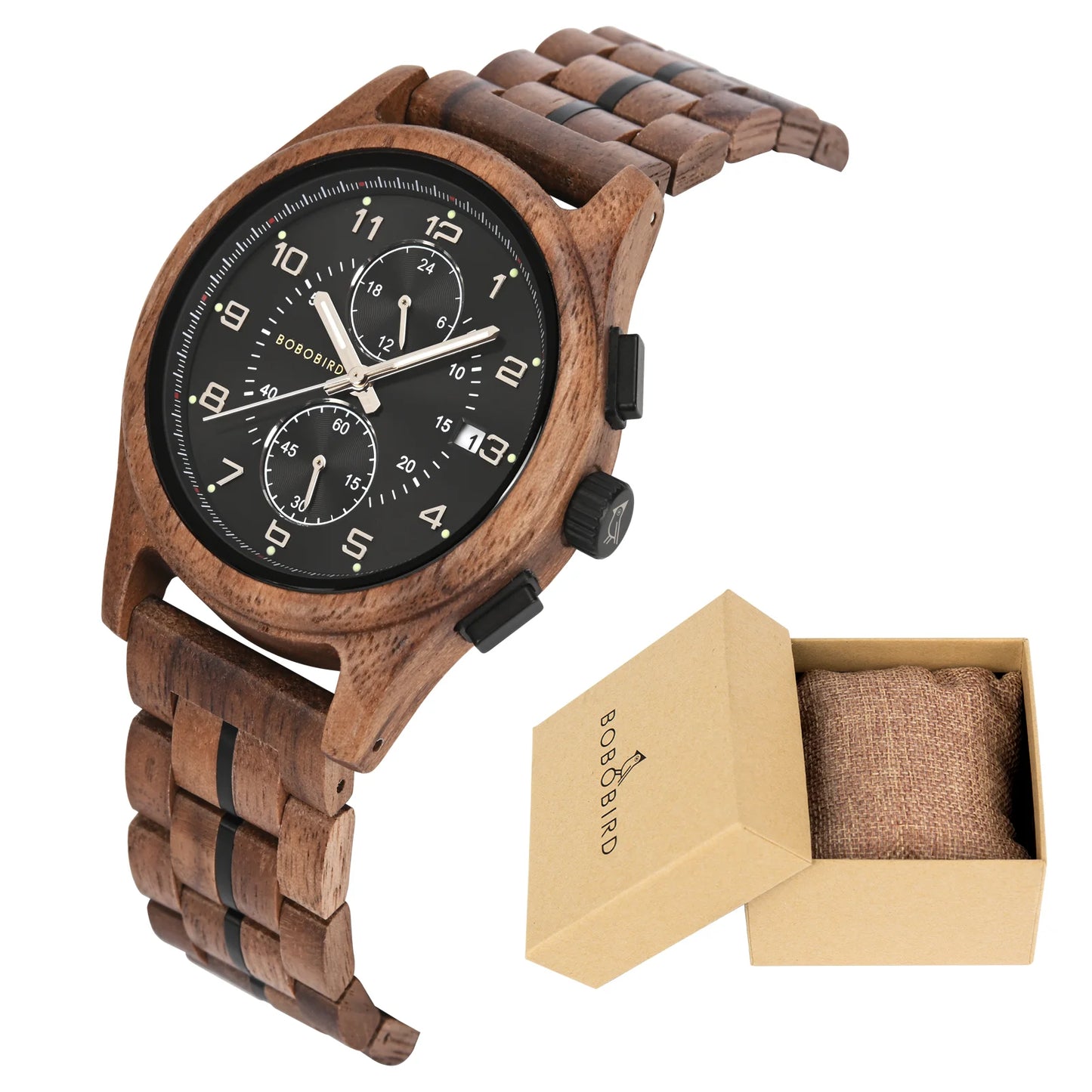 Bobo Bird Men Wooden Wristwatch Handcrafted Vintage Quartz