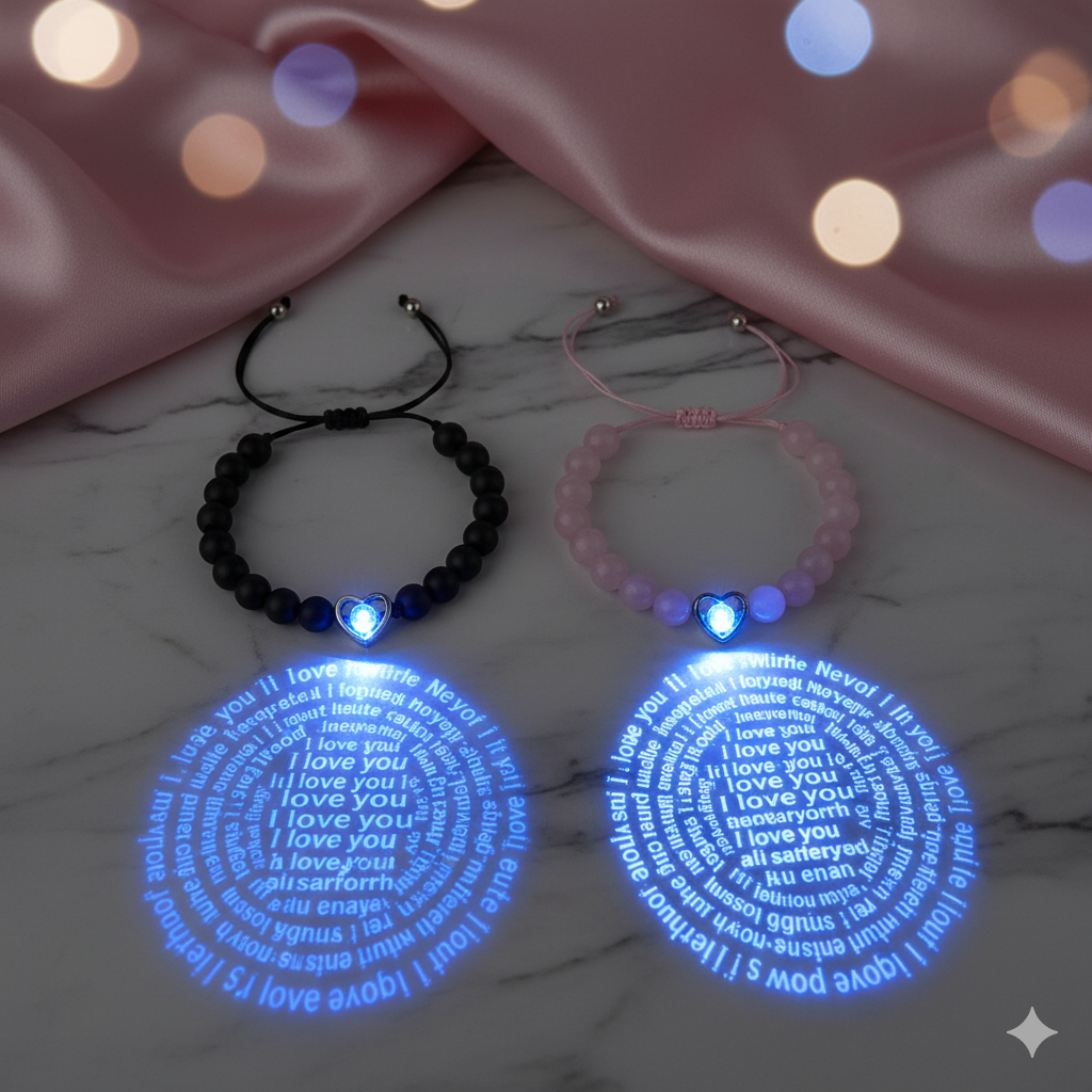 Couples Silver Black Heart Projection Beaded Rope Bracelet