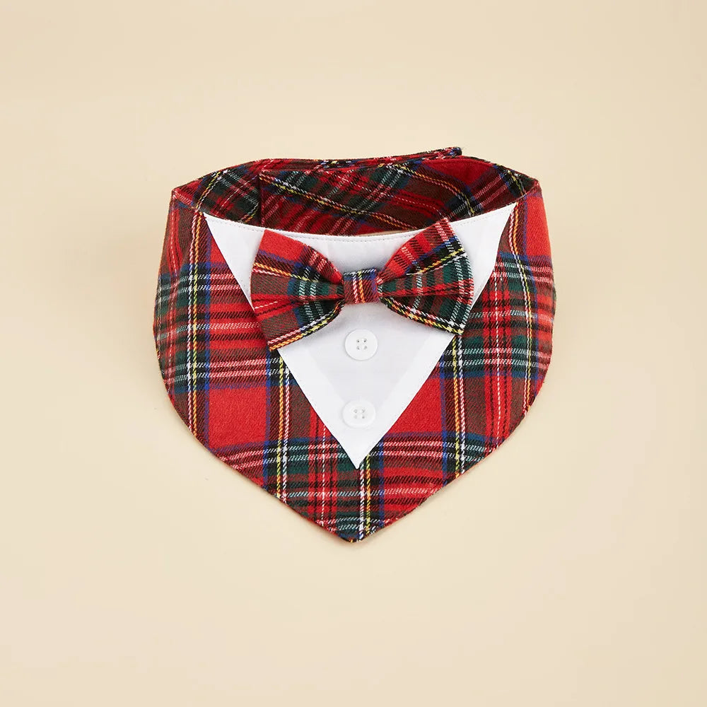 Tanpopo Custom Design Plaid Bandanas Bow Tie Collar Xmas Christmas For Dogs