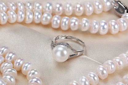 Dainashi 925 Sterling Silver Pearl Jewelry Set For Women Necklace Earrings Ring Bracelet 7 To 8mm Freshwater White