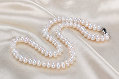 Dainashi 925 Sterling Silver Pearl Jewelry Set For Women Necklace Earrings Ring Bracelet 7 To 8mm Freshwater White