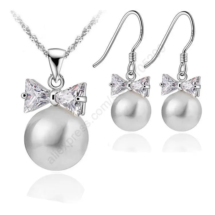Genuine 925 Sterling Silver Bridal Jewelry Sets With Pearls For Women Girls Engagement Anniversary Gift Wholesale