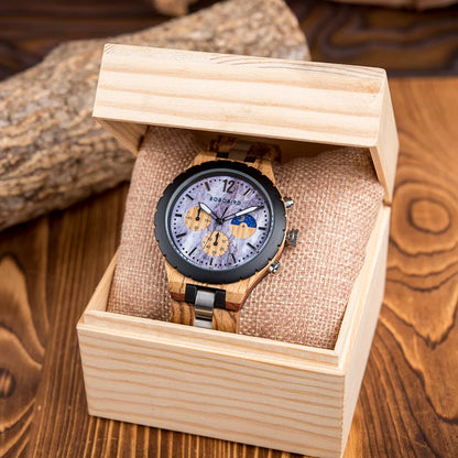 BOBO BIRD Wood Watch Men Chronograph Quartz Timepiece