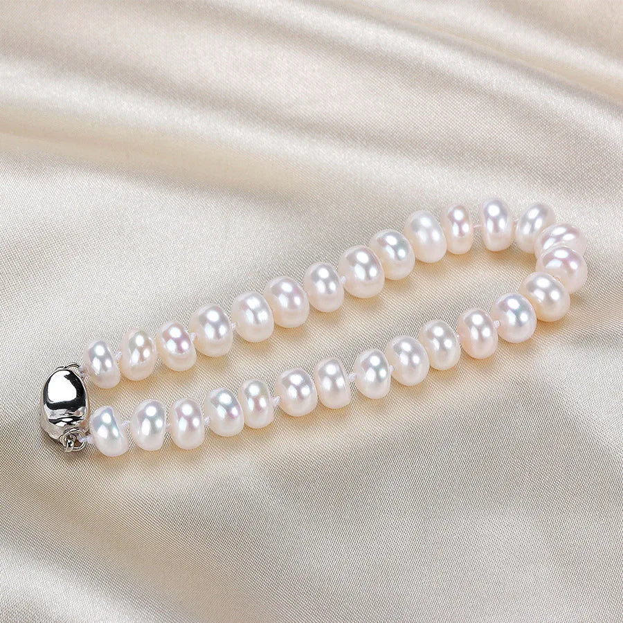 Dainashi 925 Sterling Silver Pearl Jewelry Set For Women Necklace Earrings Ring Bracelet 7 To 8mm Freshwater White