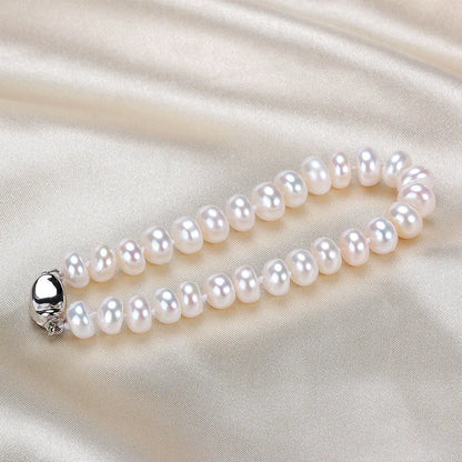 Dainashi 925 Sterling Silver Pearl Jewelry Set For Women Necklace Earrings Ring Bracelet 7 To 8mm Freshwater White