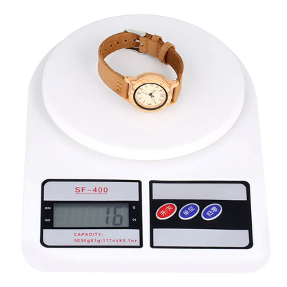Brown Leather Wooden Watch Elegant Womens Quartz Timepiece