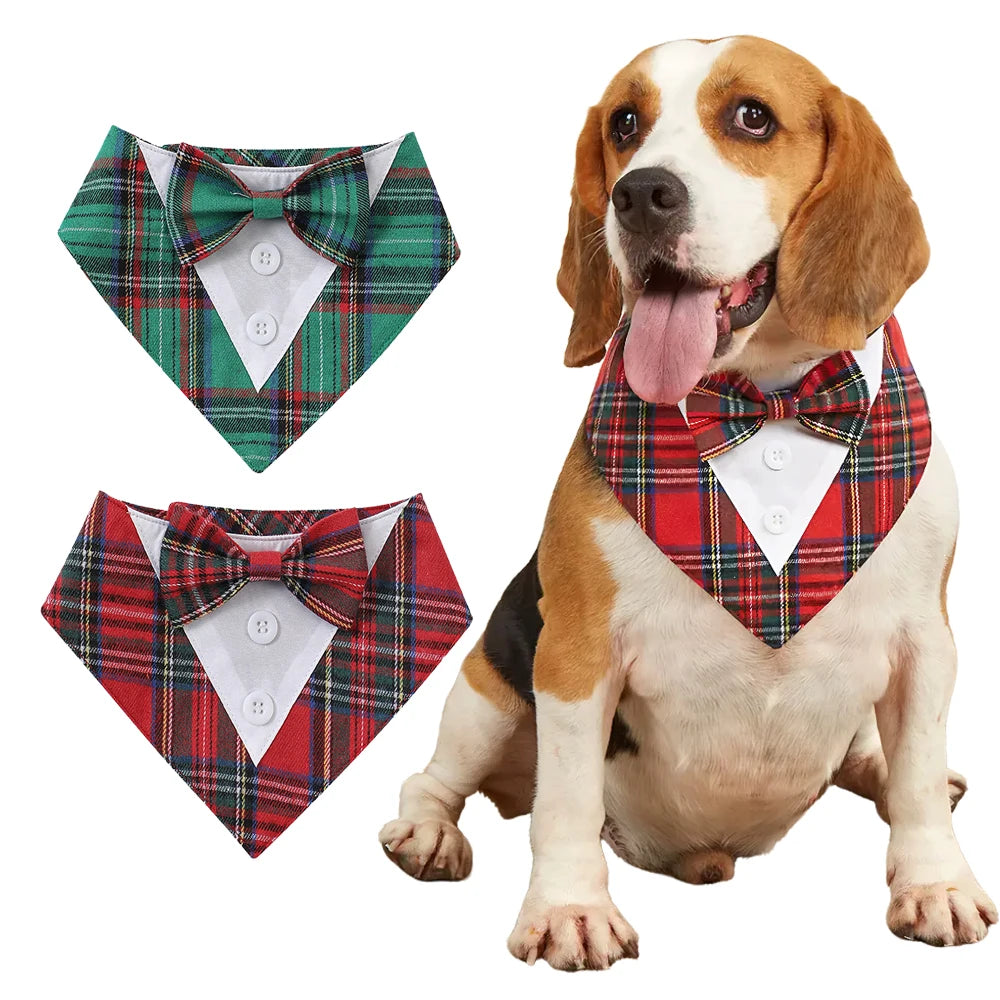 Tanpopo Custom Design Plaid Bandanas Bow Tie Collar Xmas Christmas For Dogs