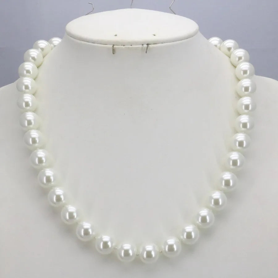 Pearl Necklace Set For Women 10mm White Round Shell Pearl Beads Necklace Bracelet Earrings Jewelry Gift Mothers Day