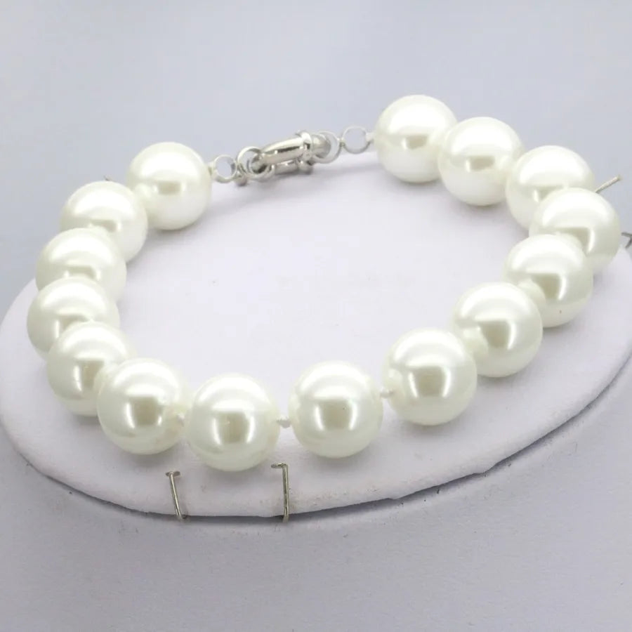 Pearl Necklace Set For Women 10mm White Round Shell Pearl Beads Necklace Bracelet Earrings Jewelry Gift Mothers Day