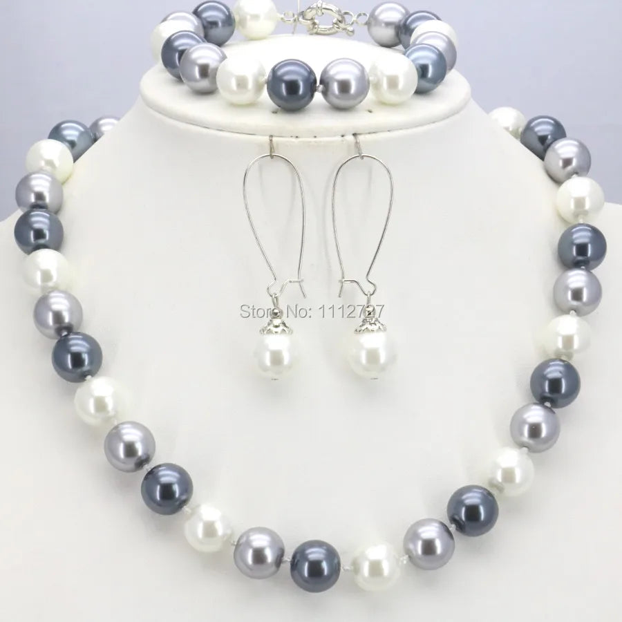 Orange 10mm Glass Pearl Bead Jewelry Set Necklace Bracelet Earrings For Women Girls