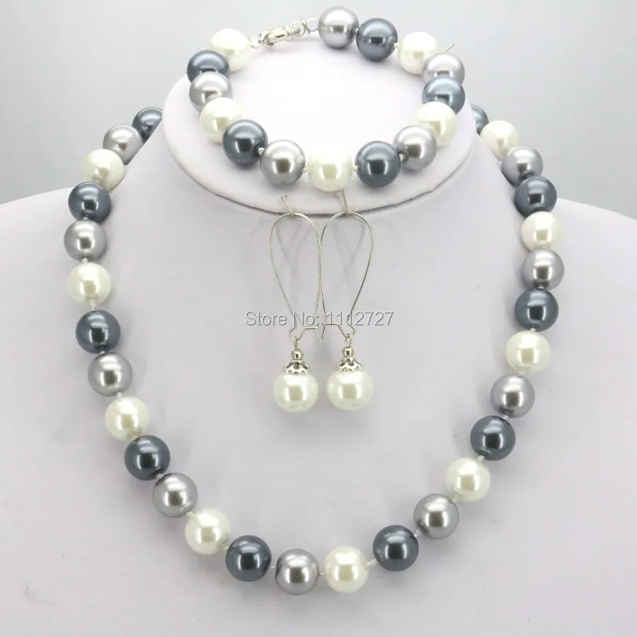 Orange 10mm Glass Pearl Bead Jewelry Set Necklace Bracelet Earrings For Women Girls