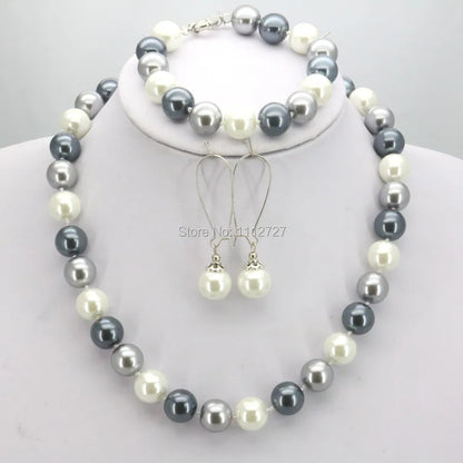 Orange 10mm Glass Pearl Bead Jewelry Set Necklace Bracelet Earrings For Women Girls