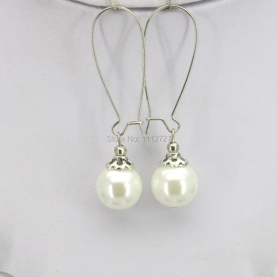 Orange 10mm Glass Pearl Bead Jewelry Set Necklace Bracelet Earrings For Women Girls