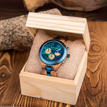 BOBO BIRD Wood Watch Men Chronograph Quartz Timepiece