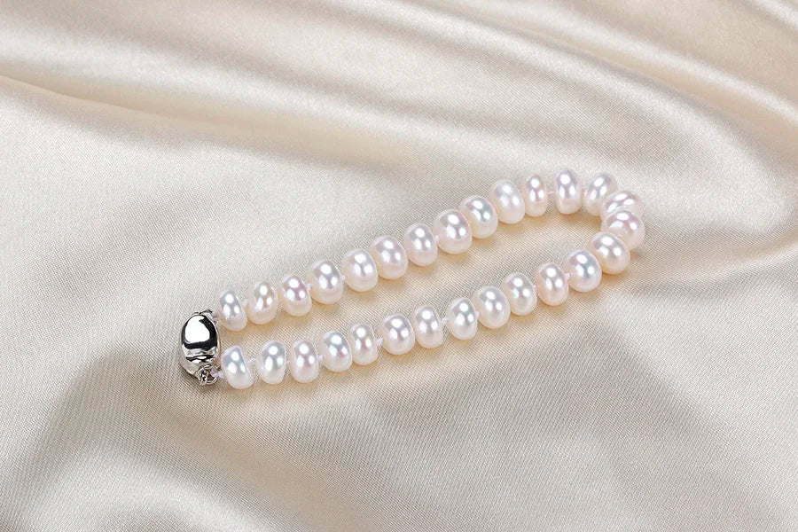 Dainashi 925 Sterling Silver Pearl Jewelry Set For Women Necklace Earrings Ring Bracelet 7 To 8mm Freshwater White