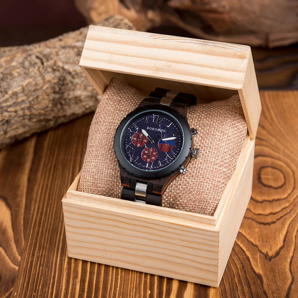 BOBO BIRD Wood Watch Men Chronograph Quartz Timepiece