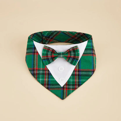 Tanpopo Custom Design Plaid Bandanas Bow Tie Collar Xmas Christmas For Dogs