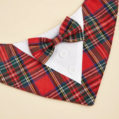 Tanpopo Custom Design Plaid Bandanas Bow Tie Collar Xmas Christmas For Dogs