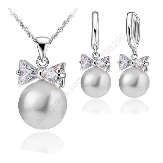 Genuine 925 Sterling Silver Bridal Jewelry Sets With Pearls For Women Girls Engagement Anniversary Gift Wholesale