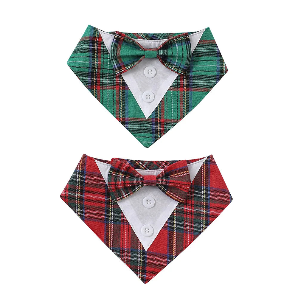Tanpopo Custom Design Plaid Bandanas Bow Tie Collar Xmas Christmas For Dogs