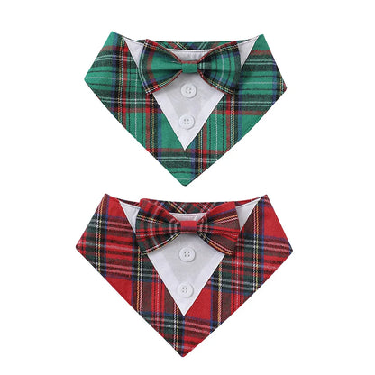 Tanpopo Custom Design Plaid Bandanas Bow Tie Collar Xmas Christmas For Dogs