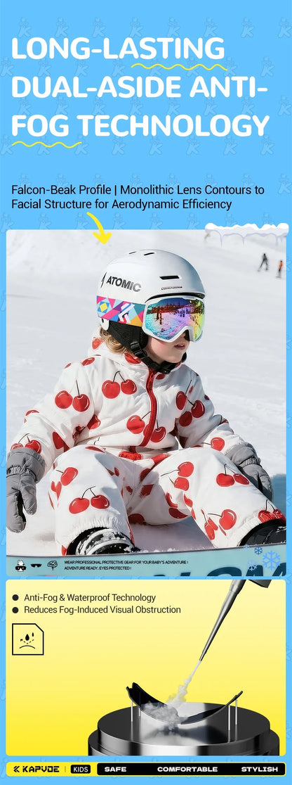 Kapvoe Child Snow Goggles UV400 Anti Fog Lenses Ski Snowboard Glasses