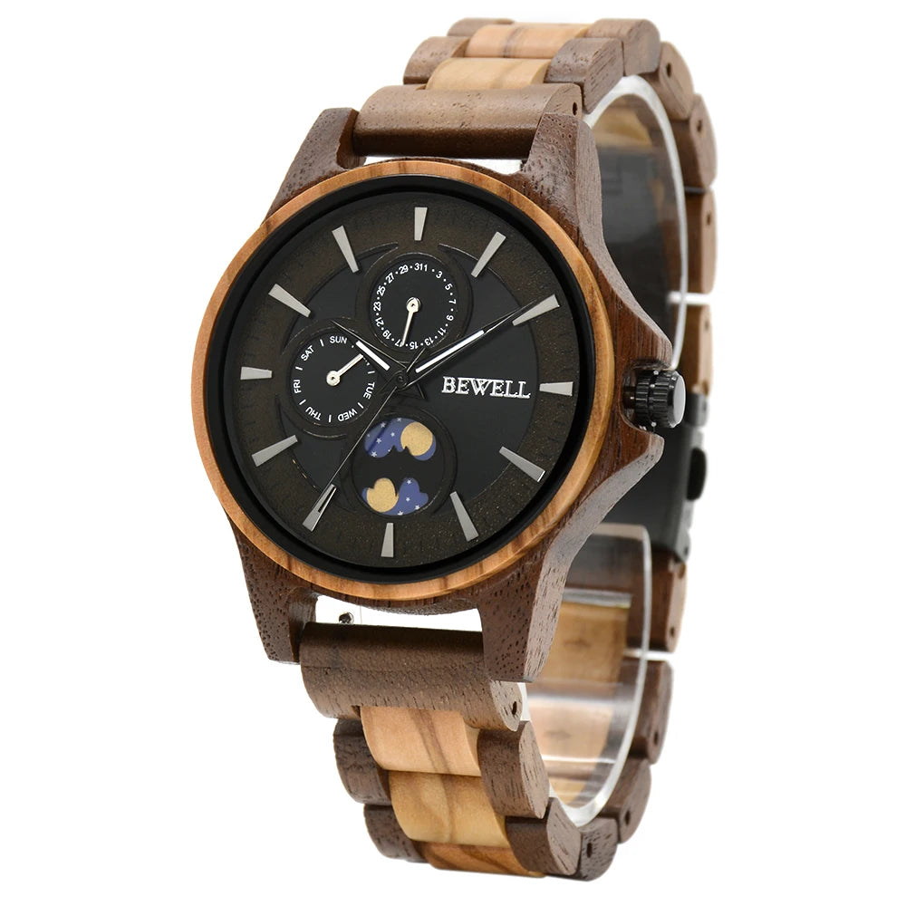 Custom Engraved Wooden Watch For Men Day Night Pattern Gift