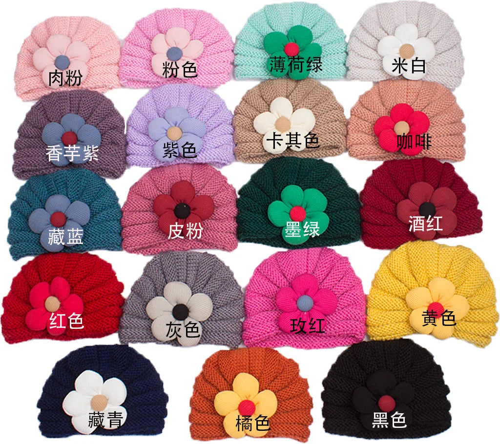 European American Winter Baby Beanie Knitted Flower Hat For Infants