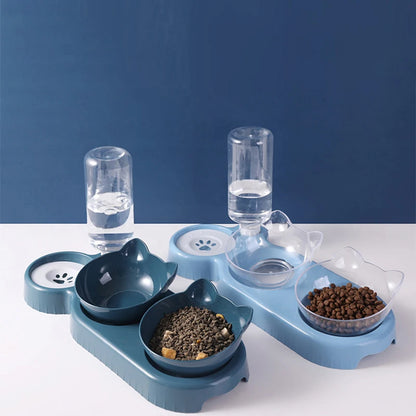 Automatic Cat Feeder And Water Dispenser Double Bowl With Anti Slip Base