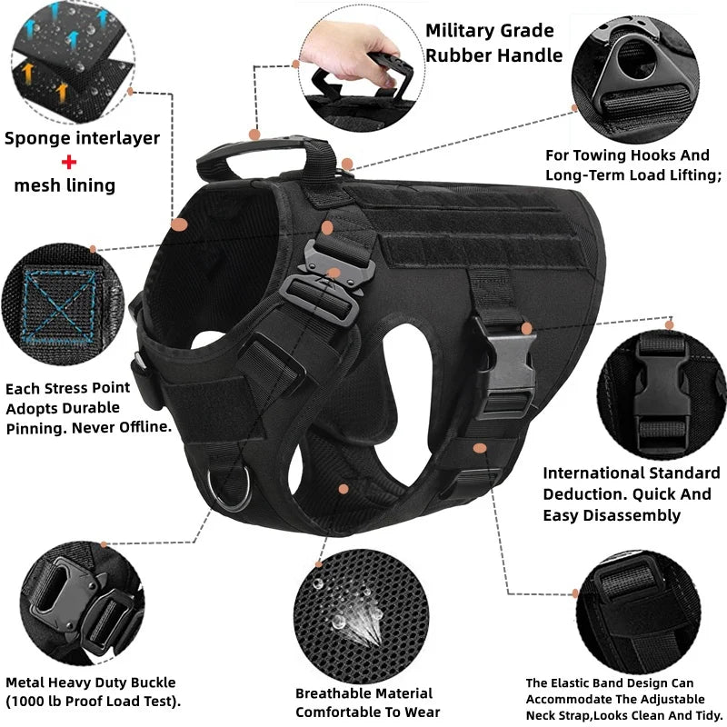 Military Tactical Dog Harness Vest And Leash Set For All Breeds Training