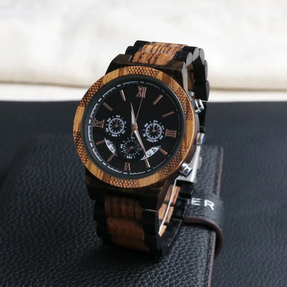Wooden Watch For Men Multifunction Quartz Wristwatch
