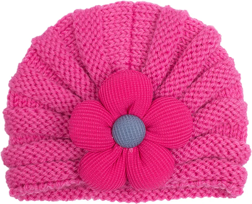 European American Winter Baby Beanie Knitted Flower Hat For Infants