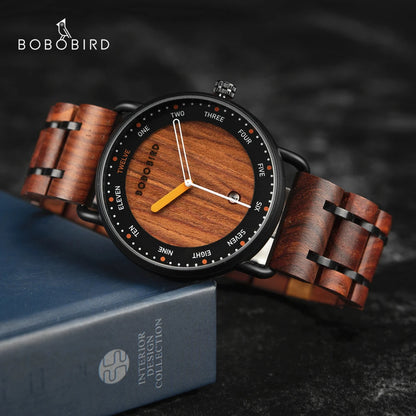 Bobo Bird Wooden Quartz Watch For Men With Date Display