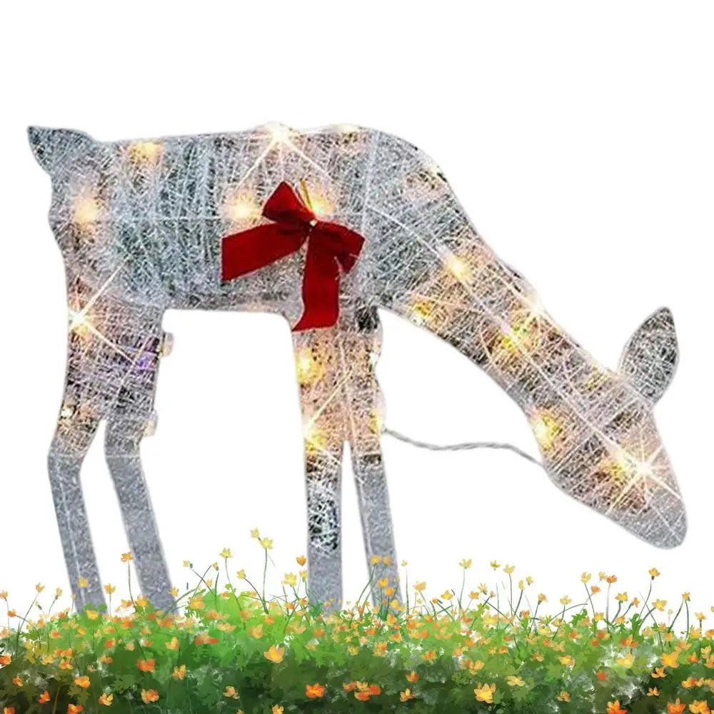 Led Light Iron Art Elk Deer Lighted Christmas Glow Reindeer Xmas Garden Decor