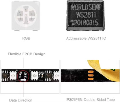 Ws2812B Addressable RGB IC LED Strip 5V USB Bluetooth App Control 1 To 30M