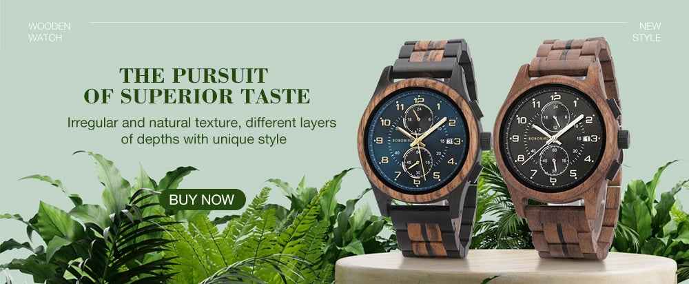 Bobo Bird Wood Watch For Men Luxury Chronograph Auto Date