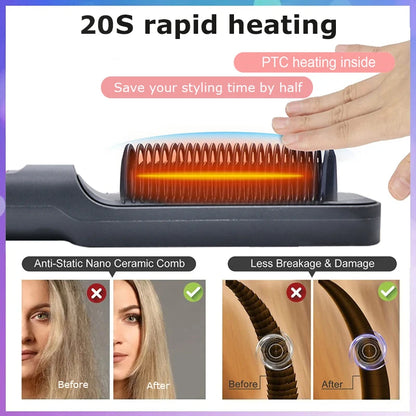 Hair Straightener Brush Electric Hot Comb For Dry And Wet Hair Curly Styling