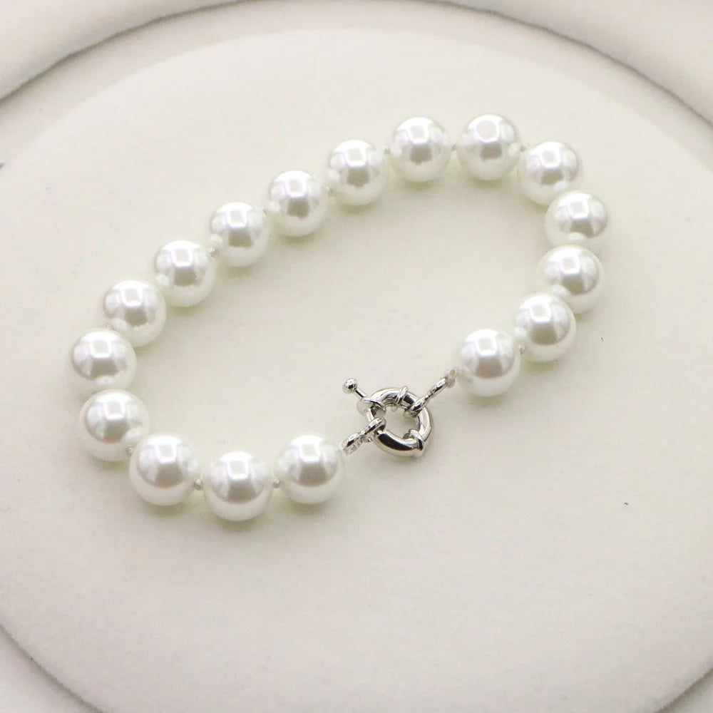 Pearl Necklace Set For Women 10mm White Round Shell Pearl Beads Necklace Bracelet Earrings Jewelry Gift Mothers Day