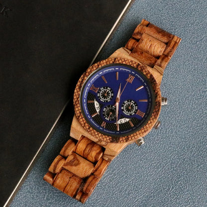 Wooden Watch For Men Multifunction Quartz Wristwatch