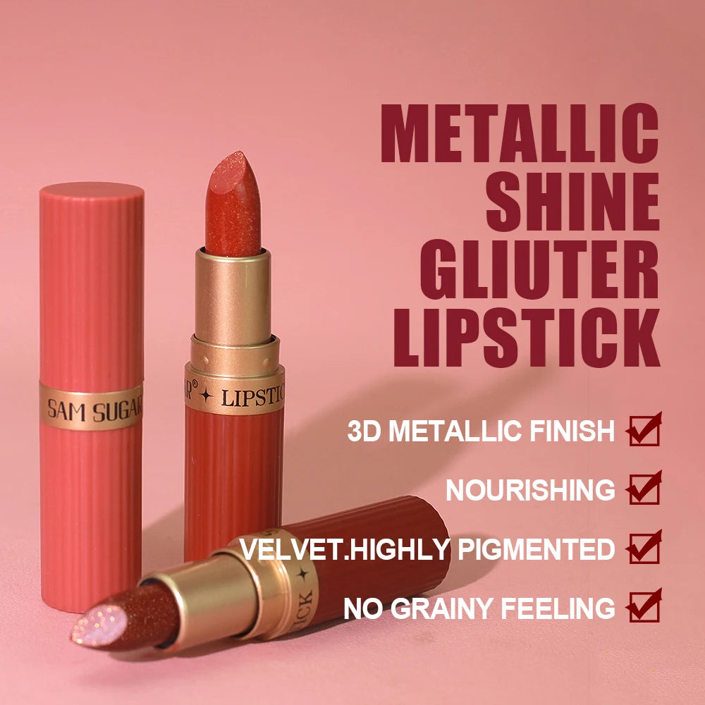 Pearlescent Pink Glitter Velvet Lipstick Waterproof Long Lasting Matte Lip Color